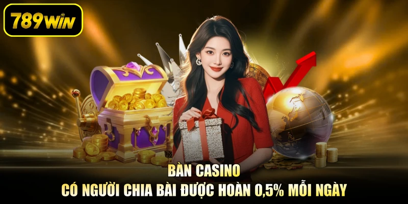 Bàn casino có người chia bài được hoàn 0,5% mỗi ngày